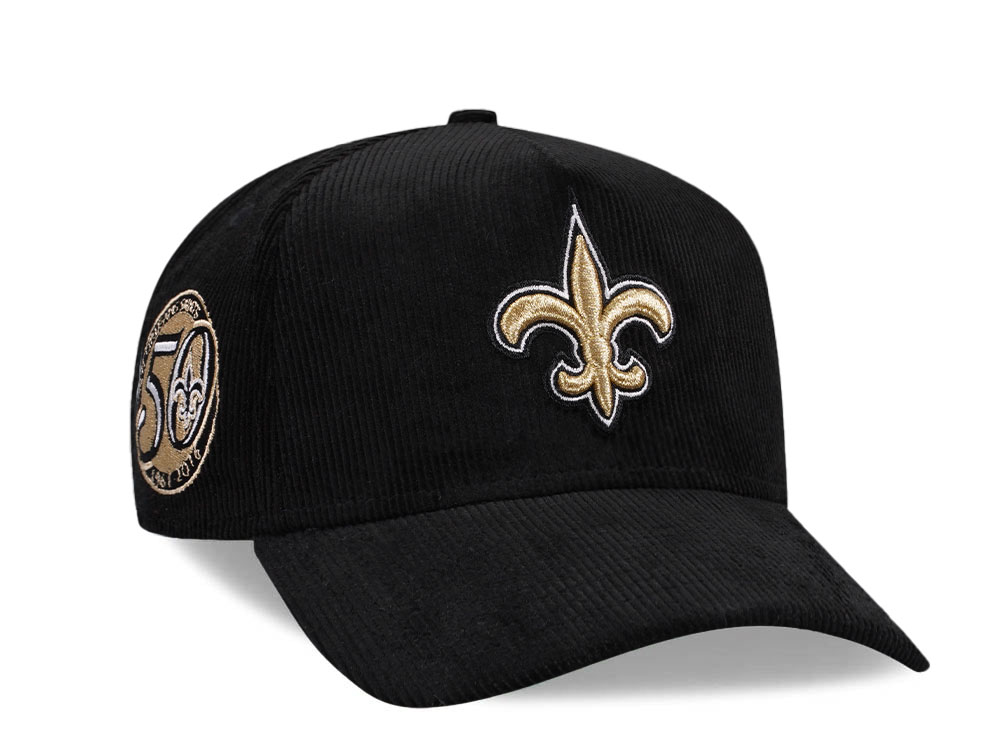 New Era New Orleans Saints 50th Anniversary Black Corduroy Edition 9Forty A Frame Snapback Cap