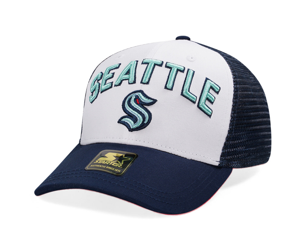 Starter Seattle Kraken Penalty Curved Trucker Snapback Cap