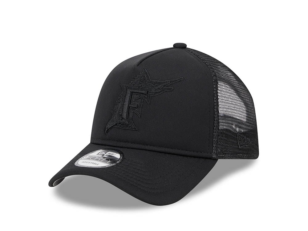 New Era Florida Marlins Black All Day 9Forty A Frame Trucker Snapback Cap