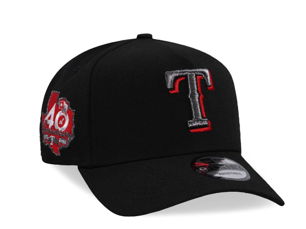 New Era Texas Rangers 40th Anniversary Black Liquid Metal Edition 9Forty A Frame Snapback Cap