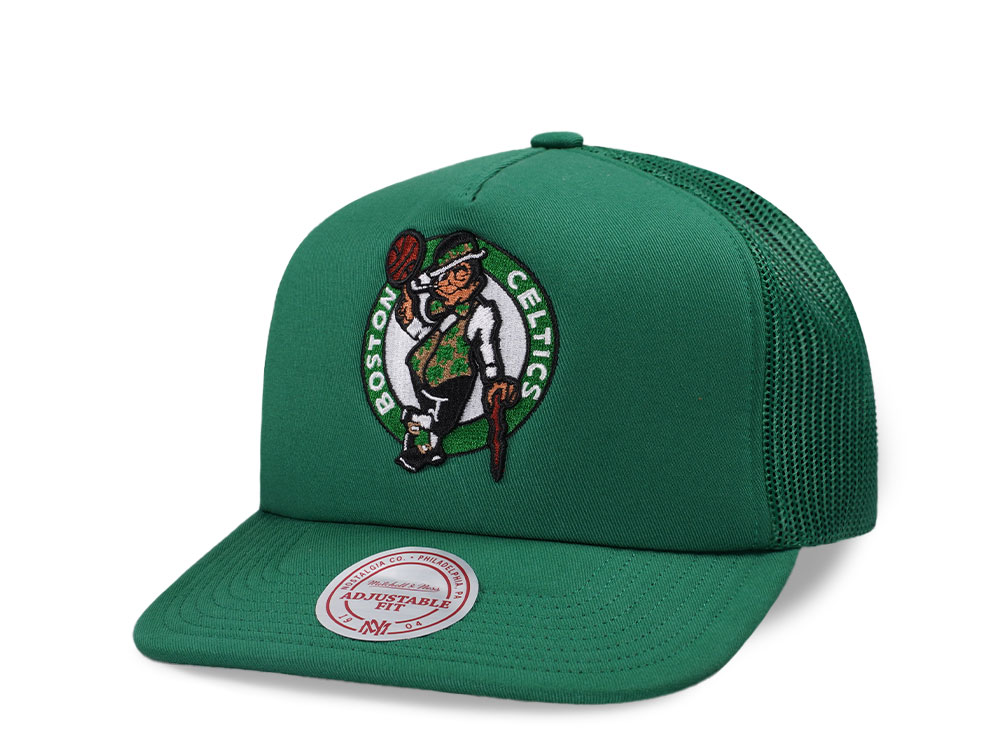 Mitchell Ness Boston Celtics Green Trucker Adjustable Fit Snapback Cap TOPPERZSTORE.IT