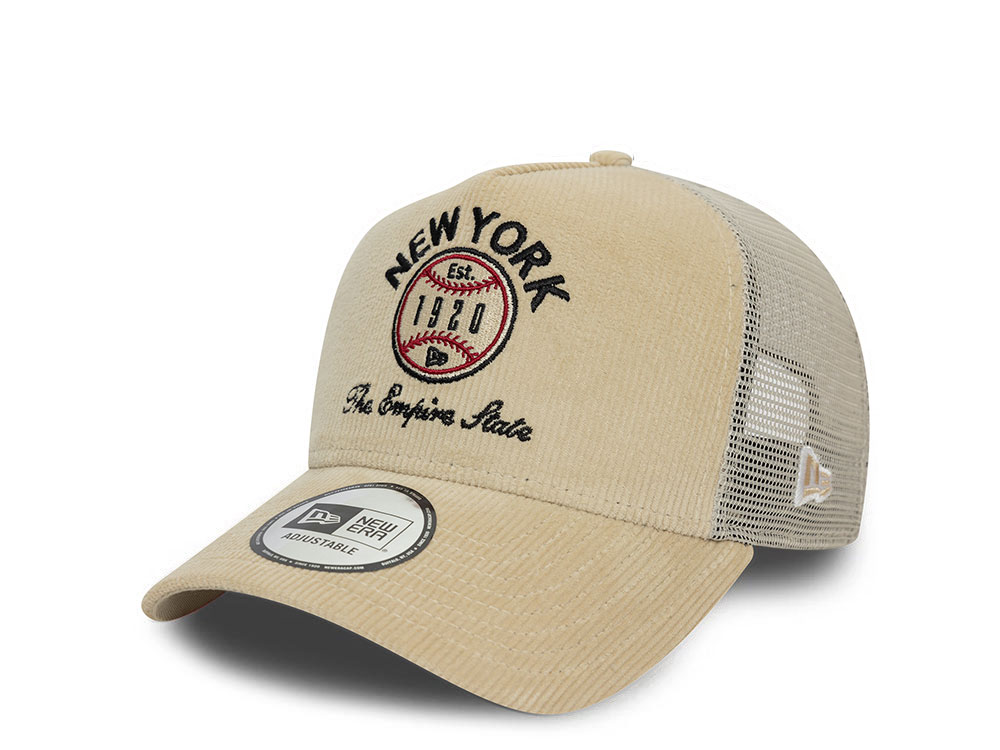 New Era Logo Cord Beige A Frame Trucker Snapback Cappellini