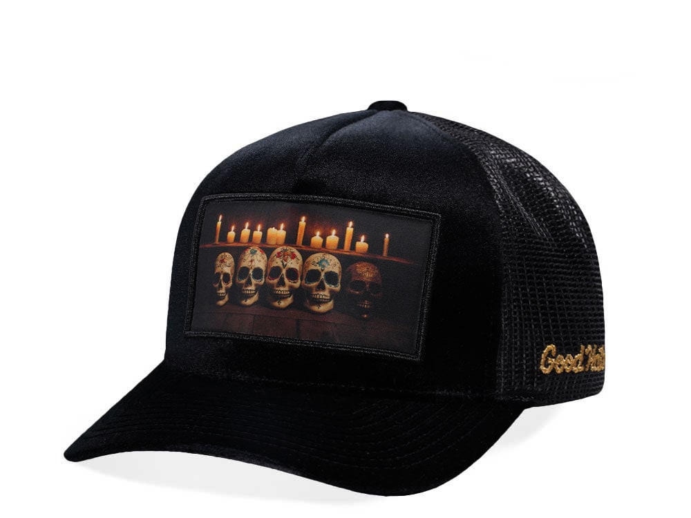 Good Hats Day Of The Dead Black Velour Trucker Snapback Cappellini