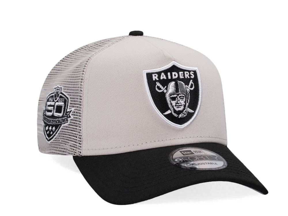 New Era Las Vegas Raiders 50th Anniversary Chrome Two Tone Edition A Frame Trucker Snapback Cap