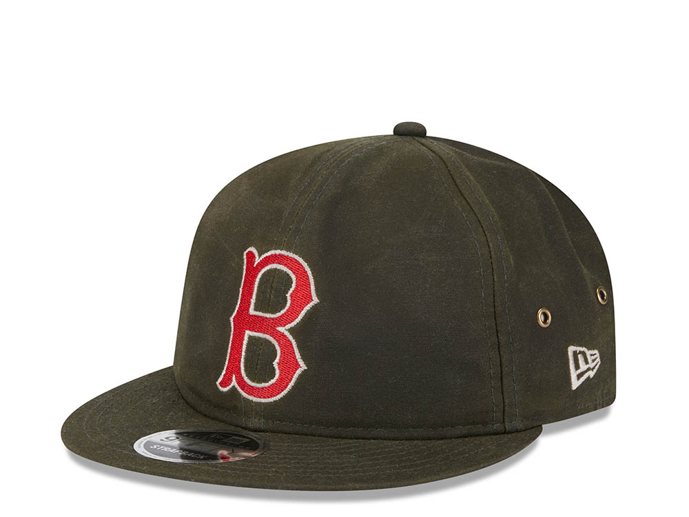 New Era Boston Red Sox Waxed Canvas Olive 9Fifty Retro Crown Strapback Cappellini