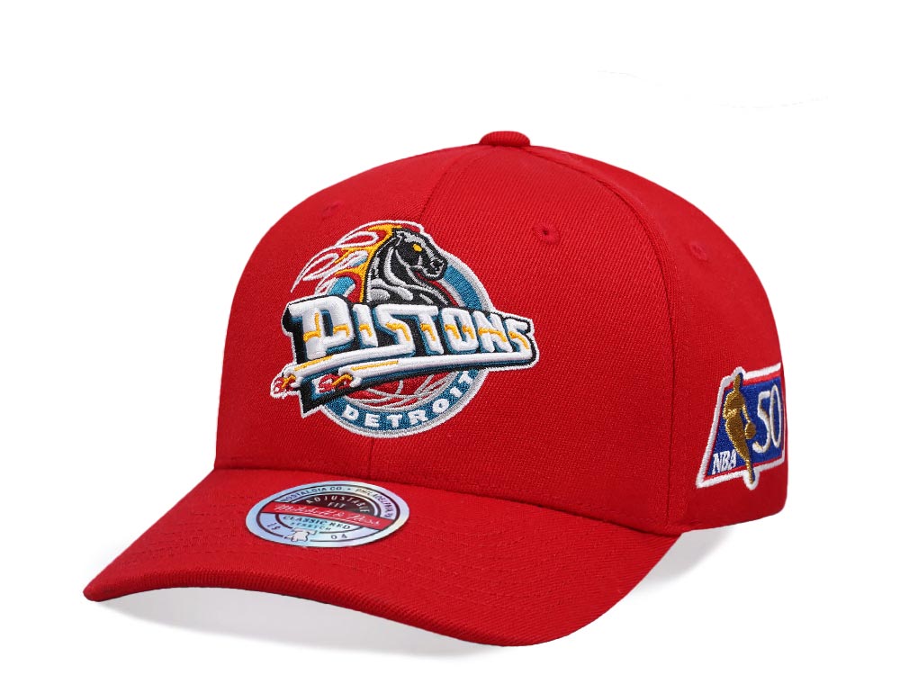 Mitchell & Ness Detroit Pistons 50th Patch Hardwood Classic Red Flex Snapback Cap